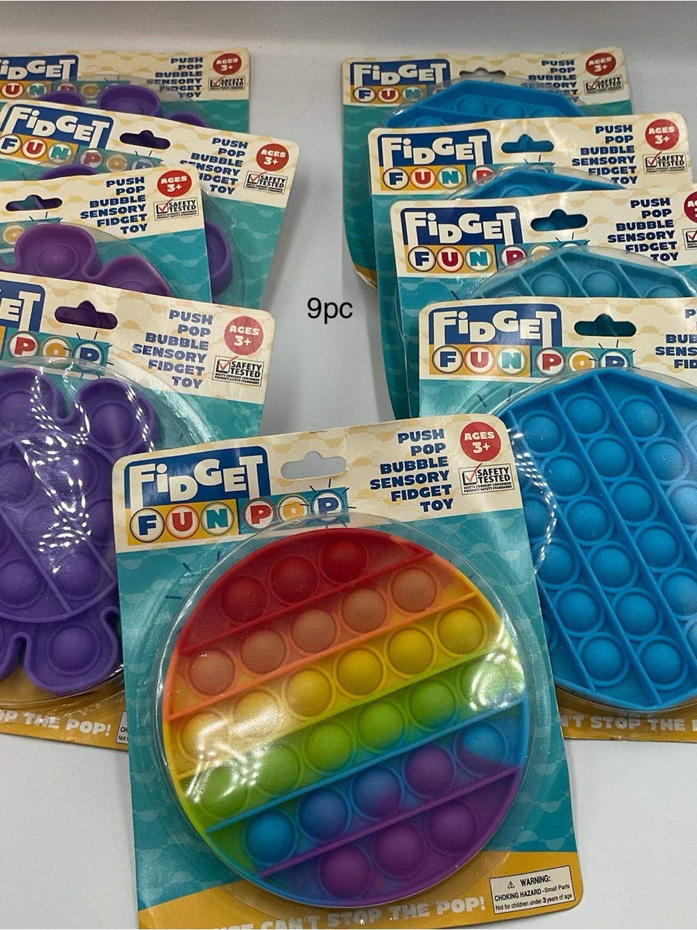 9pc Rainbow Push Pop Bubble Sensory Fidget Toy - Kids